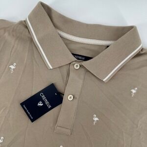Cremieux Classics XXL Polo SS Shirt Flamingo AOP Beige Coastal Resort Casual NEW